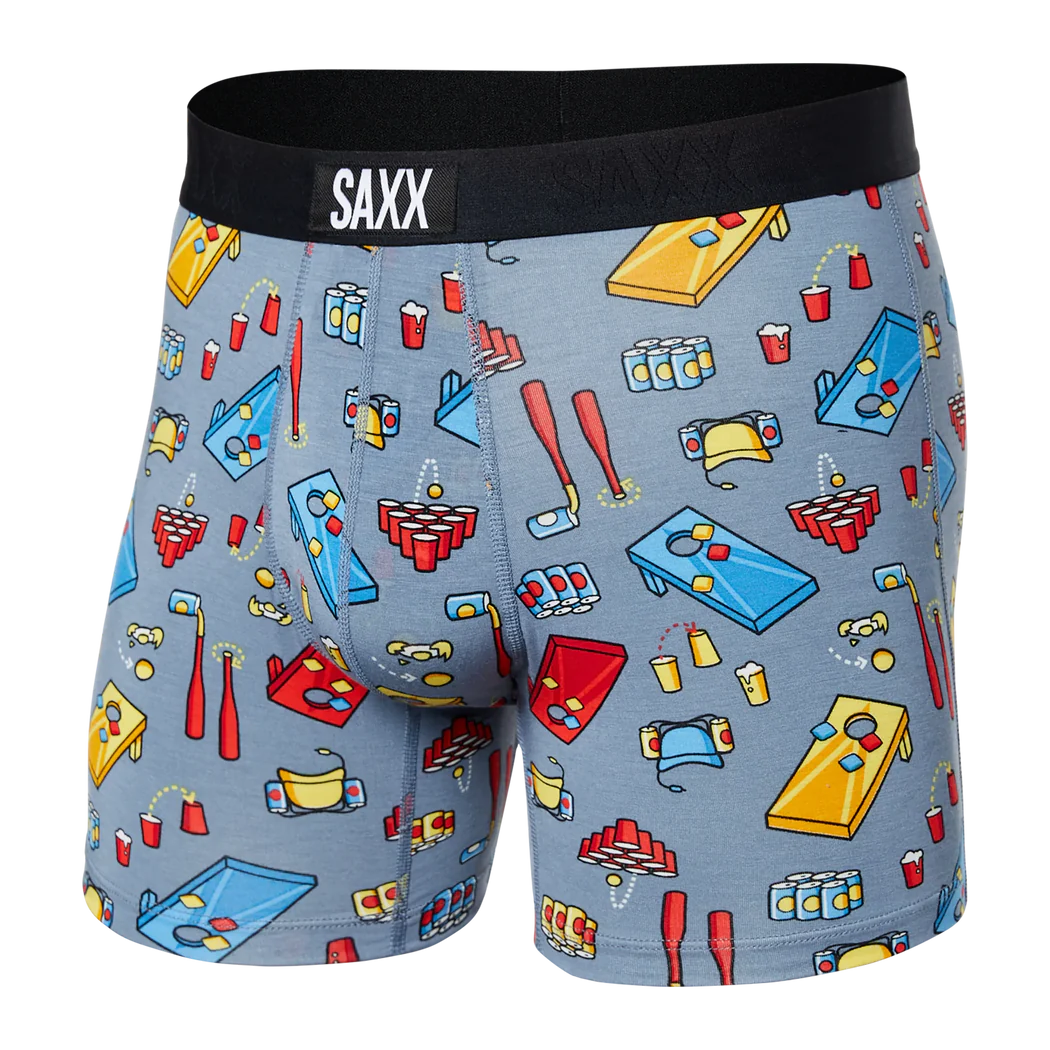 SAXX Vibe Super Soft Boxer Briefs - Beer Olympics- Grey