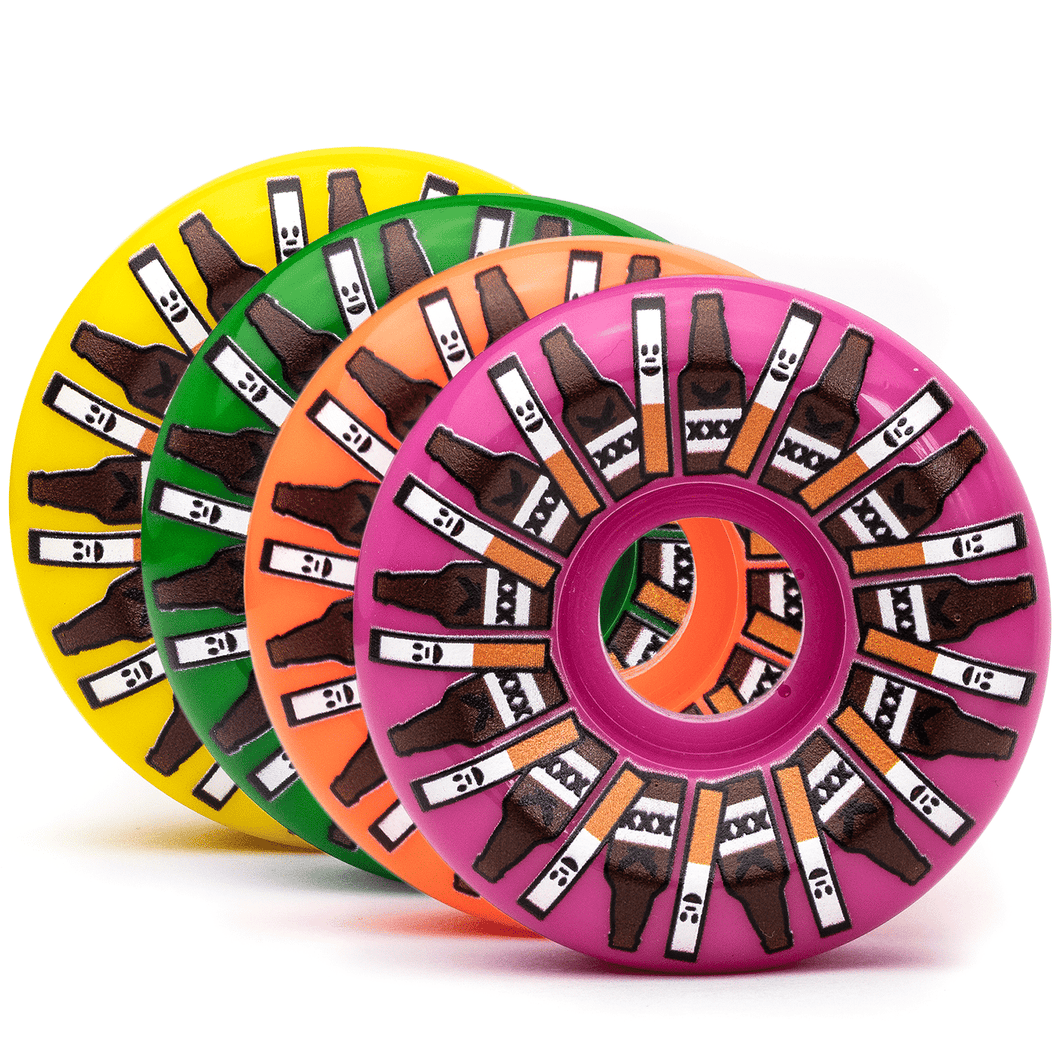 Blotto Skate Wheels: Partners In Crime, 54mm 101a, Yellow/Green/Orange/Pink.